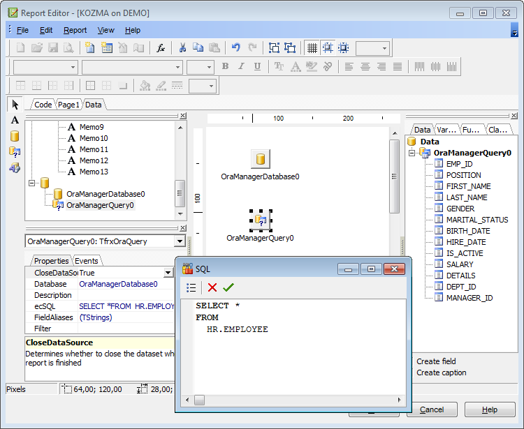 Report Designer - Adding query component