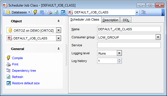 Scheduler Job Class Editor - Editing scheduler job class definition
