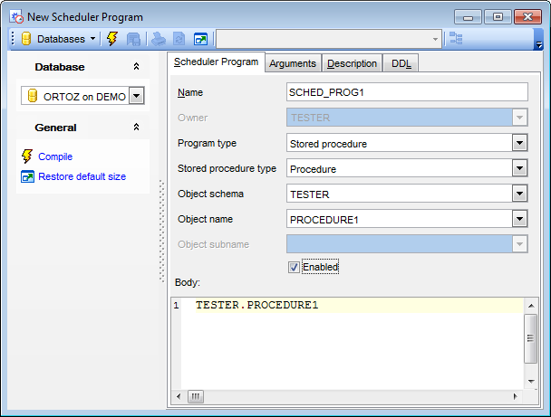 Scheduler Program Editor - Editing scheduler program definition