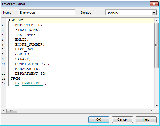 SQL Editor - Favorites editor