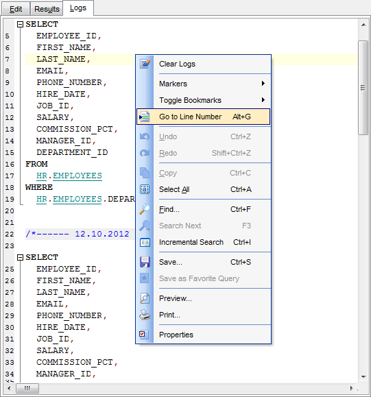 SQL Editor - Viewing query logs