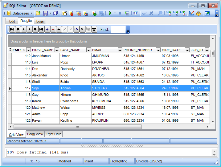 SQL Editor - Viewing results