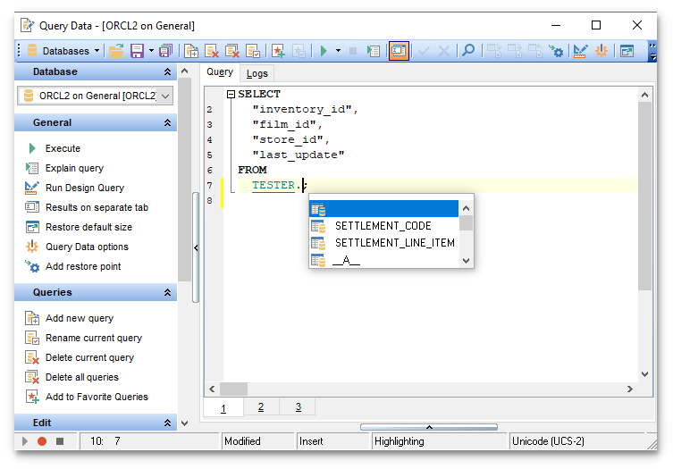 SQL Editor - Working with SQL Editor area