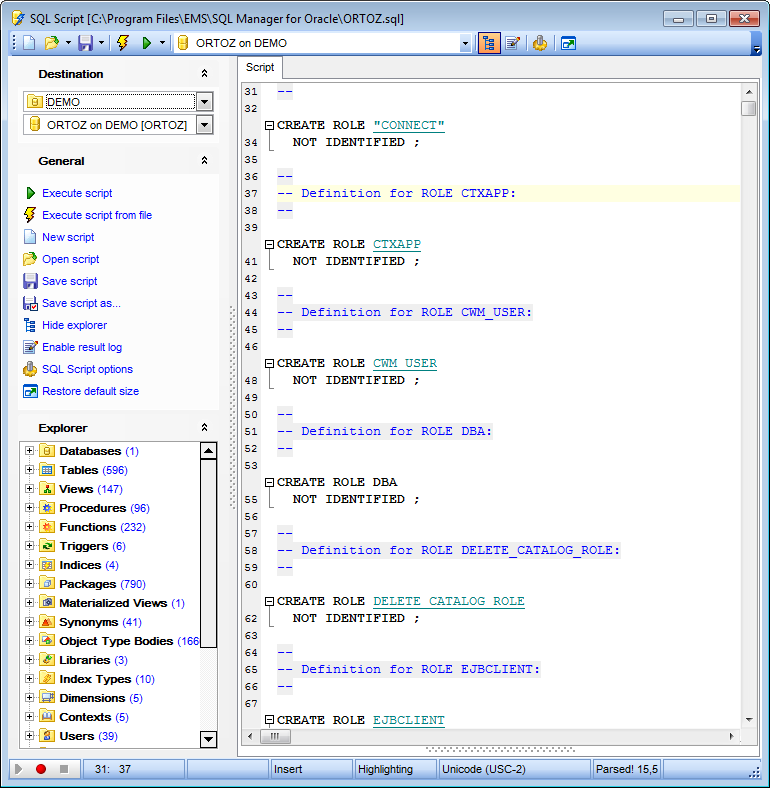 SQL Script Editor - Working with SQL Script editor area