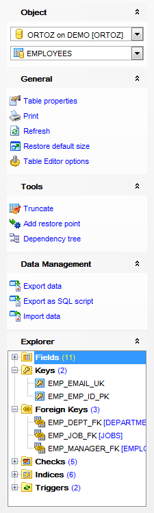 Table Editor - Using Navigation bar