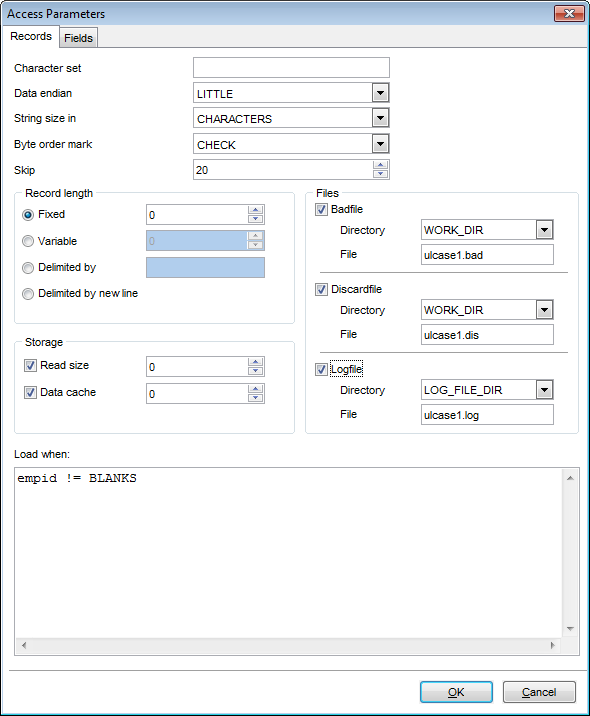 Table properties - External - Access parameters - Records