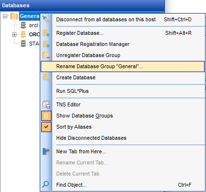Using context menus - DB Group context menu