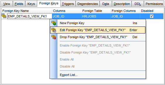 View Editor - Managing foreign keys