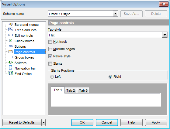 Visual Options - Page controls