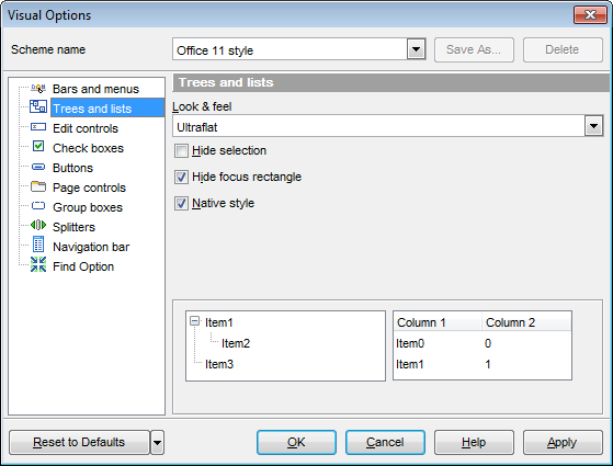 Visual Options - Trees and lists