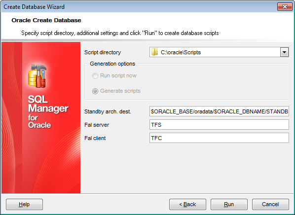 Create Database Wizard - Creating DB scripts - Standby database