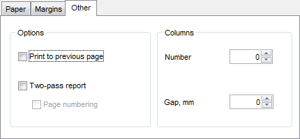Create Report - Specifying other page settings