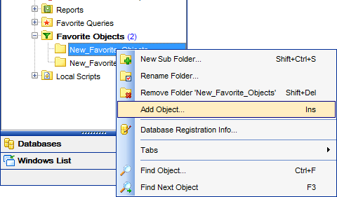 DB Explorer - Managing projects - Adding objects