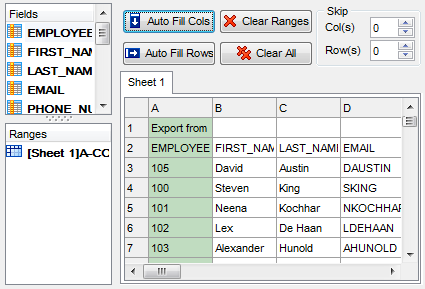 Import Data - Setting fields correspondence - Excel