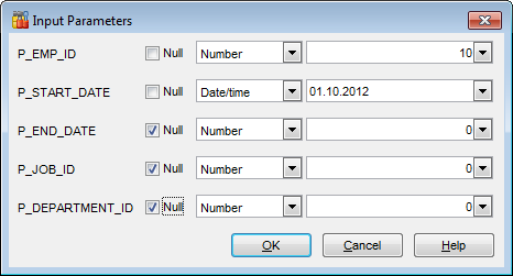 Procedure Editor - Specifying input parameters