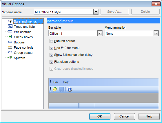 Visual Options - Bars and menus