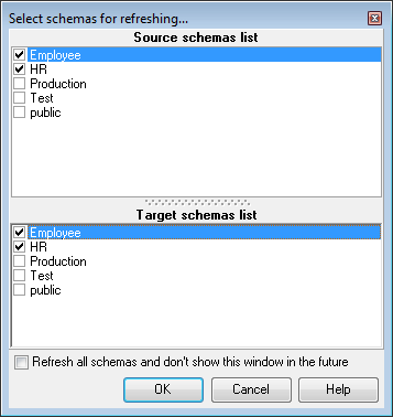 Step 1 - Selecting schemas for refreshing