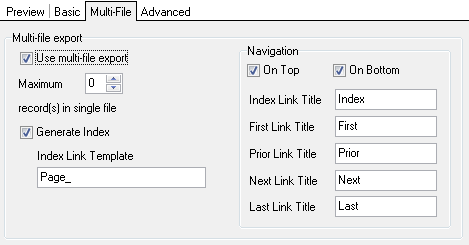 Format-specific options - HTML - Multi-file