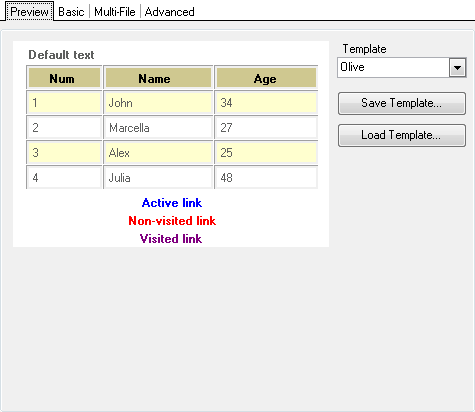 Format-specific options - HTML - Preview