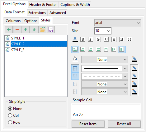 Format-specific options - MS Excel - Data format - Styles