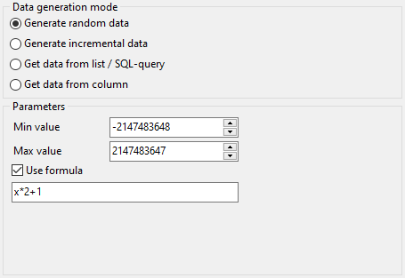 Integer field parameters - Mode - Random data