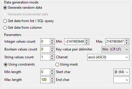 Json field parameters - Mode - Random data