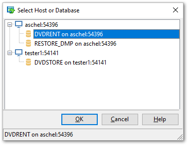 Selecting registered database