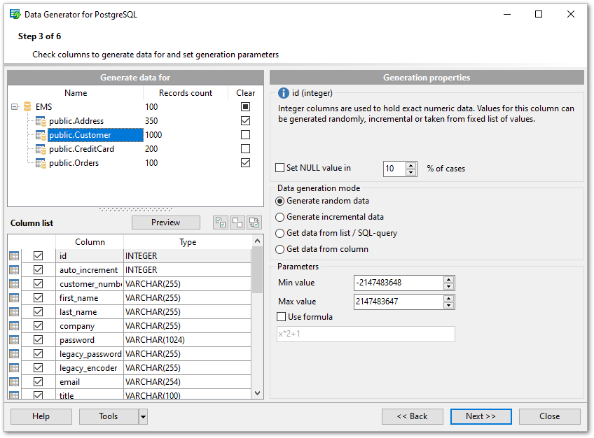 Step 3 - Specifying generation parameters