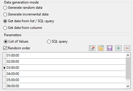 Time field parameters - Mode - List or query