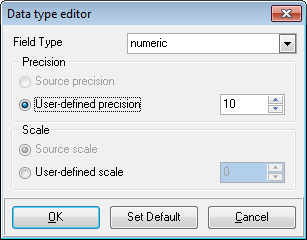 Step 4 - Setting options - Global type mapping - Data type editor