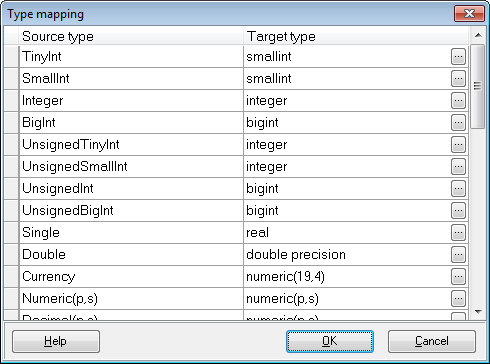 Step 4 - Setting options - Global type mapping