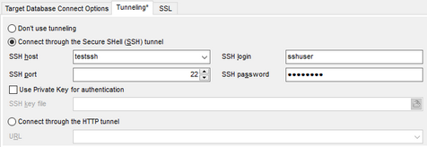 Managing Projects - Setting DB options - Tunneling