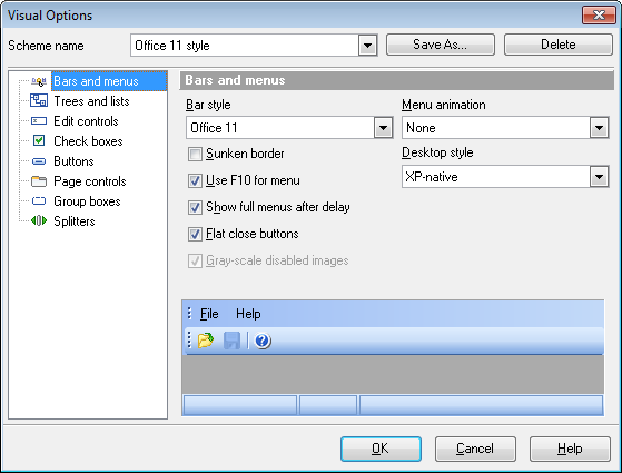 Visual Options - Bars and menus