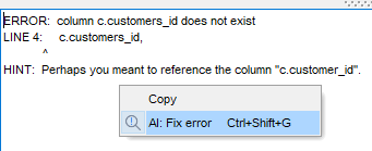 AI Assistant - Commands - Fix error