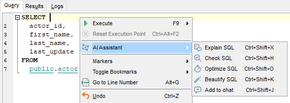AI Assistant - Commands - SQL Editor