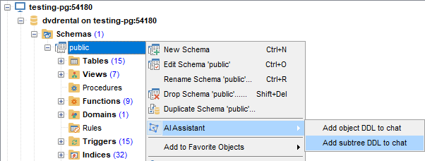 AI Assistant - Context - Add subtree DDL to chat
