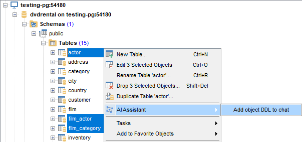 AI Assistant - Context -Add object DDL to chat