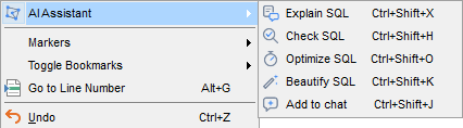 AI Assistant - Object editors submenu