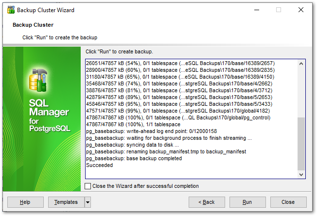 Backup Cluster - Running database backup