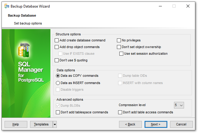 Backup Database - Setting additional backup options