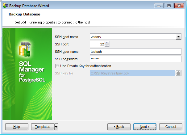 Backup database - Specifying tunneling parameters