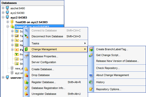 Change management tools - menu