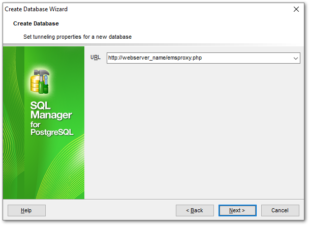 Create Database Wizard - Setting connection properties - HTTP