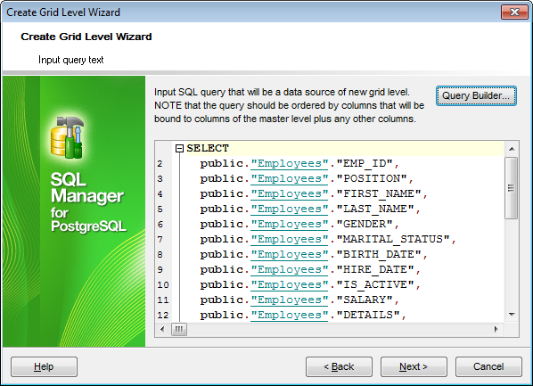 Create Grid Level - Defining source for detail level - Query