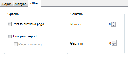 Create Report - Specifying other page settings