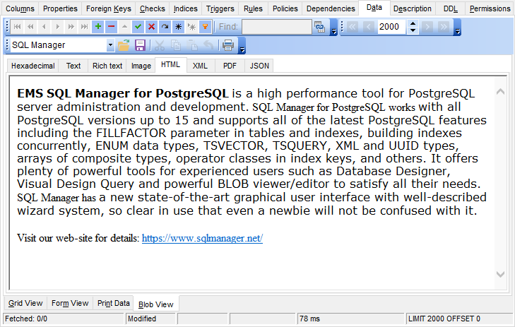 Data View - BLOB View - HTML