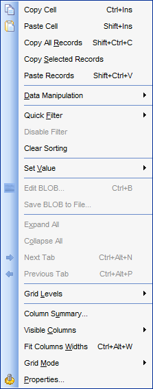 Data View - Grid View - Using the context menu