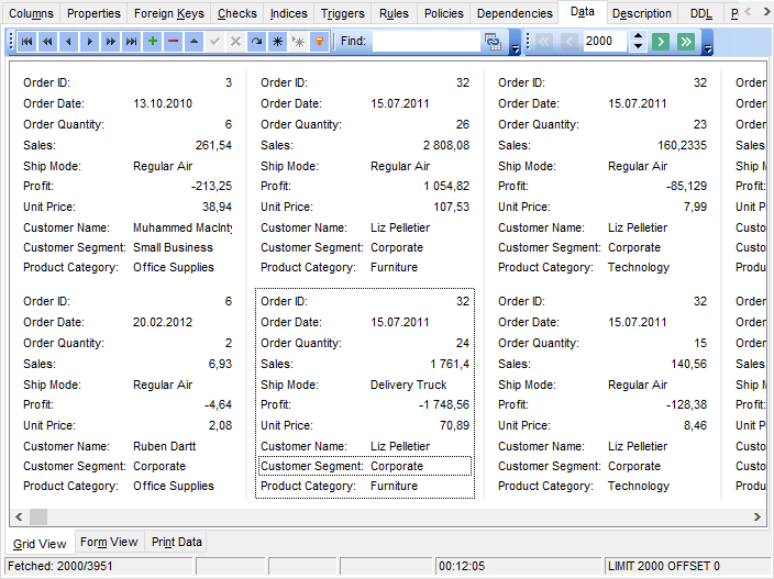 Data View - Grid View - Working in card view mode