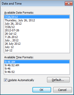 Data View - Print Data - Report options - Date and Time