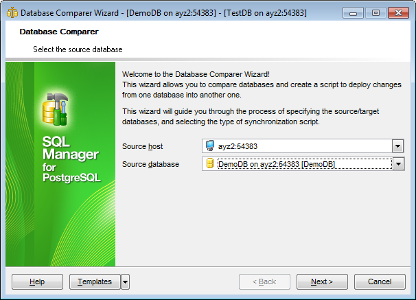 Database Comparer Wizard - Select the source database